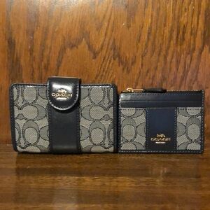 NWT-Coach-SET-Med Corner Zip Wallet & ID Case-Sig Jacquard-Midnight Navy-$286